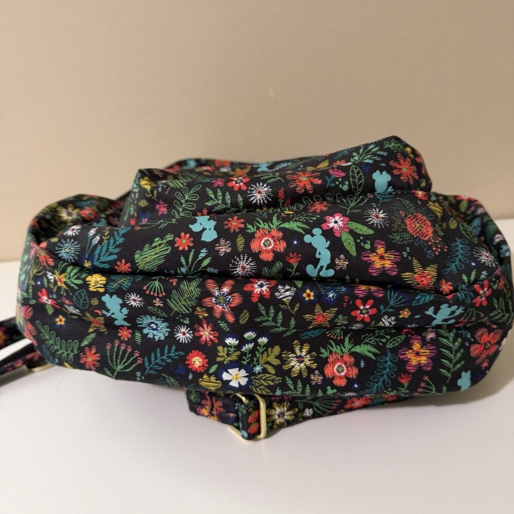 Disney X Jujube Black Floral Mickey Mouse Backpack Missing Pulls -See Photos - Picture 9 of 15